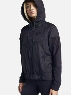 Nike Black Hooded Windbreaker Jacket Zip Up Top Small